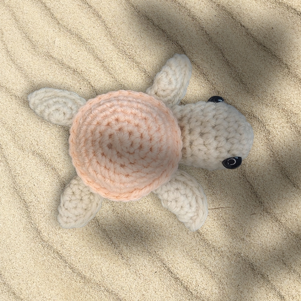 Crochet plush turtle, beige/pink